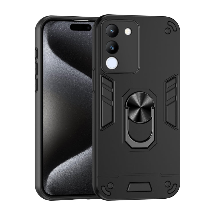For vivo V29e 5G Shockproof Metal Ring Holder Phone Case(Black) - vivo Cases by PMC Jewellery | Online Shopping South Africa | PMC Jewellery | Buy Now Pay Later Mobicred