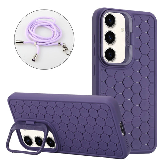 For Samsung Galaxy A55 5G Honeycomb Radiating Holder TPU Phone Case with Lanyard(Purple) - Galaxy Phone Cases by PMC Jewellery | Online Shopping South Africa | PMC Jewellery