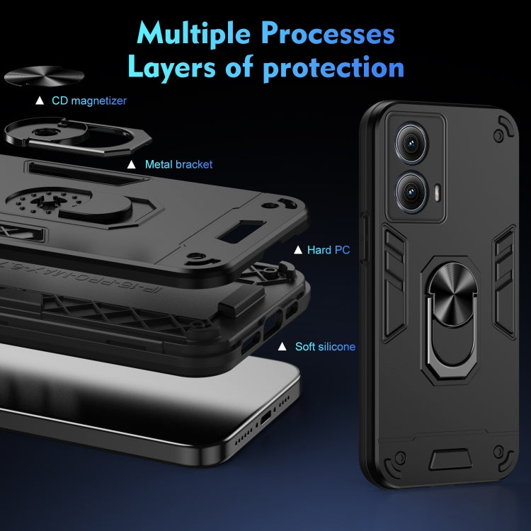 For Motorola Edge 2024 Shockproof Metal Ring Holder Phone Case(Black) - Motorola Cases by PMC Jewellery | Online Shopping South Africa | PMC Jewellery | Buy Now Pay Later Mobicred