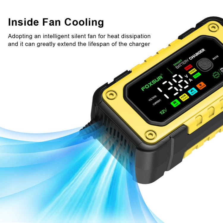 FOXSUR 7A 12V Car / Motorcycle Smart Battery Charger, Plug Type:EU Plug(Yellow) - Battery Charger by FOXSUR | Online Shopping South Africa | PMC Jewellery | Buy Now Pay Later Mobicred