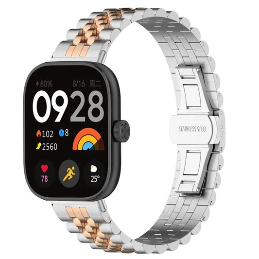 For Xiaomi Mi Band 8 Pro Five-bead Butterfly Buckle Metal Watch Band(Silver Rose Gold B) - Watch Bands by PMC Jewellery | Online Shopping South Africa | PMC Jewellery