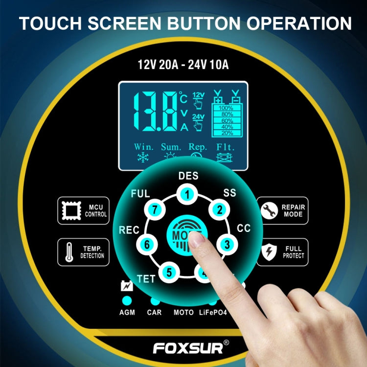 FOXSUR 20A 12V 24V Car / Motorcycle Smart Battery Charger, Plug Type:US Plug(Yellow) - free shipping - PMC TechLife - Order now!