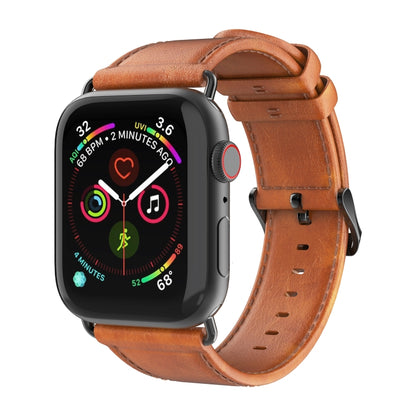 For Apple Watch SE 40mm DUX DUCIS Business Genuine Leather Watch Strap(Khaki) - Watch Bands by DUX DUCIS | Online Shopping South Africa | PMC Jewellery | Buy Now Pay Later Mobicred