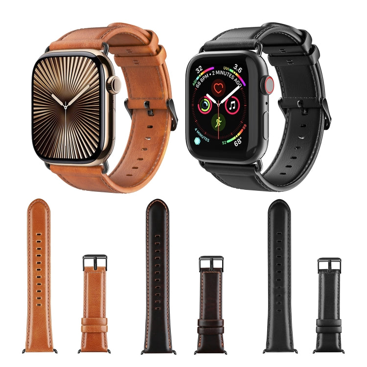 For Apple Watch Series 10 46mm DUX DUCIS Business Genuine Leather Watch Strap(Khaki) - Watch Bands by DUX DUCIS | Online Shopping South Africa | PMC Jewellery | Buy Now Pay Later Mobicred