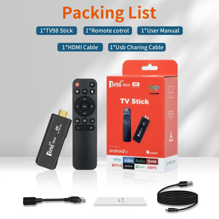 TV98 Rockchip 3228A Quad Core 4K HD Bluetooth Android TV Stick, RAM:4GB+32GB(US Plug) - Android TV Sticks by PMC TechLife | Online Shopping South Africa | PMC TechLife | Buy Now Pay Later Mobicred