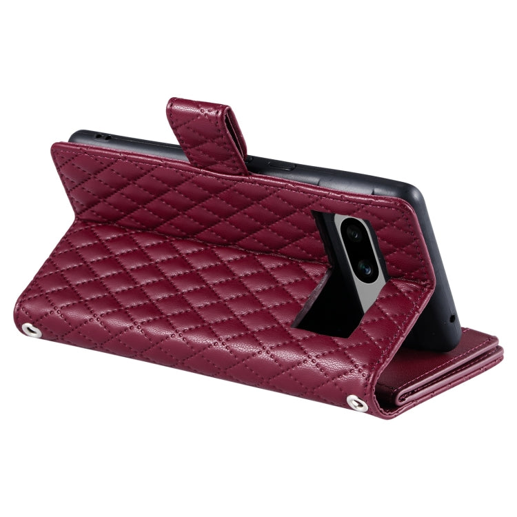 For Google Pixel 7a Glitter Lattice Zipper Wallet Leather Phone Case(Wine Red) - Google Cases by PMC Jewellery | Online Shopping South Africa | PMC Jewellery | Buy Now Pay Later Mobicred