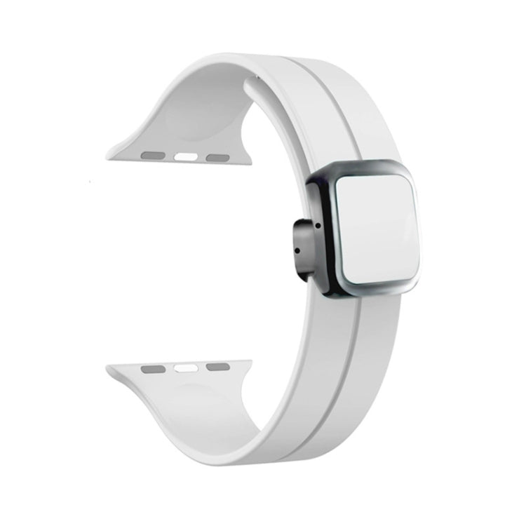 For Apple Watch SE 2023 44mm Magnetic Square Buckle Silicone Watch Band(White) - Watch Bands by PMC Jewellery | Online Shopping South Africa | PMC Jewellery