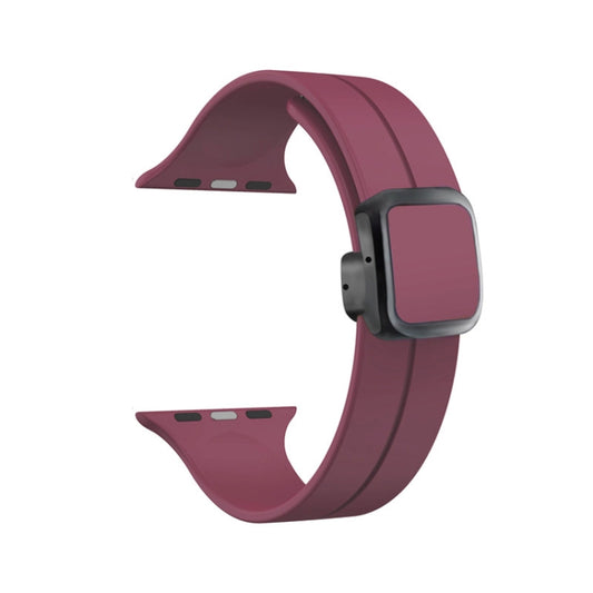 For Apple Watch SE 2023 44mm Magnetic Square Buckle Silicone Watch Band(Wine Red) - Watch Bands by PMC Jewellery | Online Shopping South Africa | PMC Jewellery