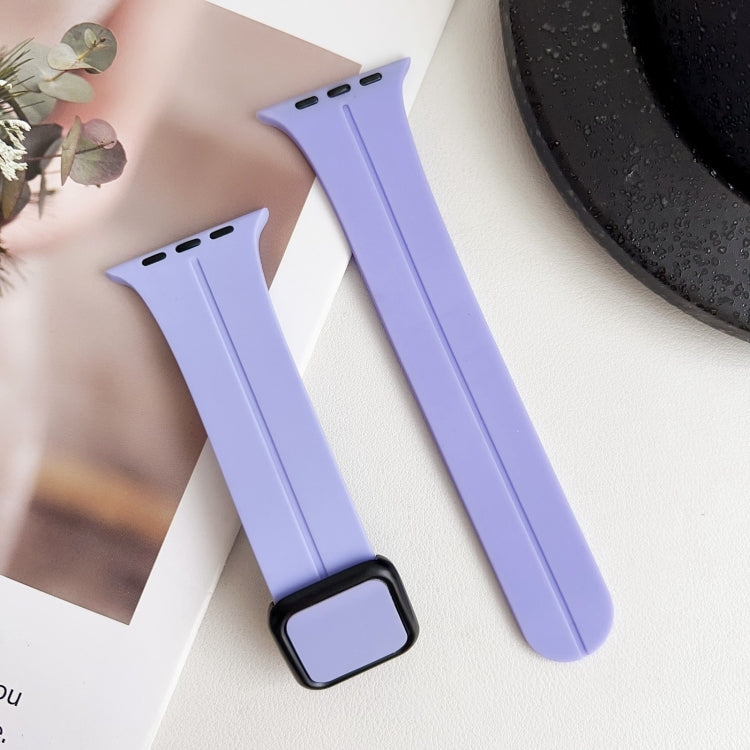 For Apple Watch SE 2023 40mm Magnetic Square Buckle Silicone Watch Band(Lilacs Purple) - Watch Bands by PMC Jewellery | Online Shopping South Africa | PMC Jewellery