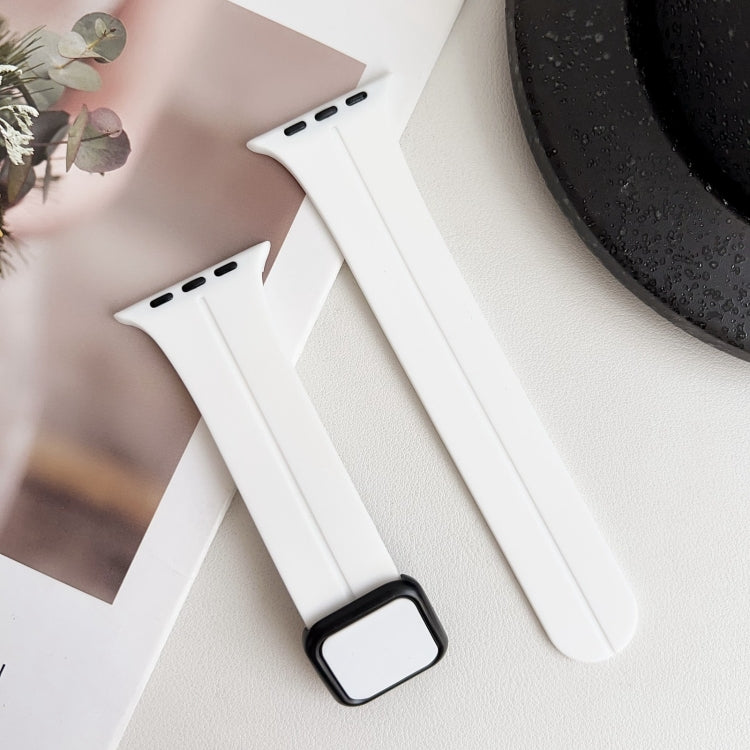 For Apple Watch Series 8 41mm Magnetic Square Buckle Silicone Watch Band(White) - Watch Bands by PMC Jewellery | Online Shopping South Africa | PMC Jewellery