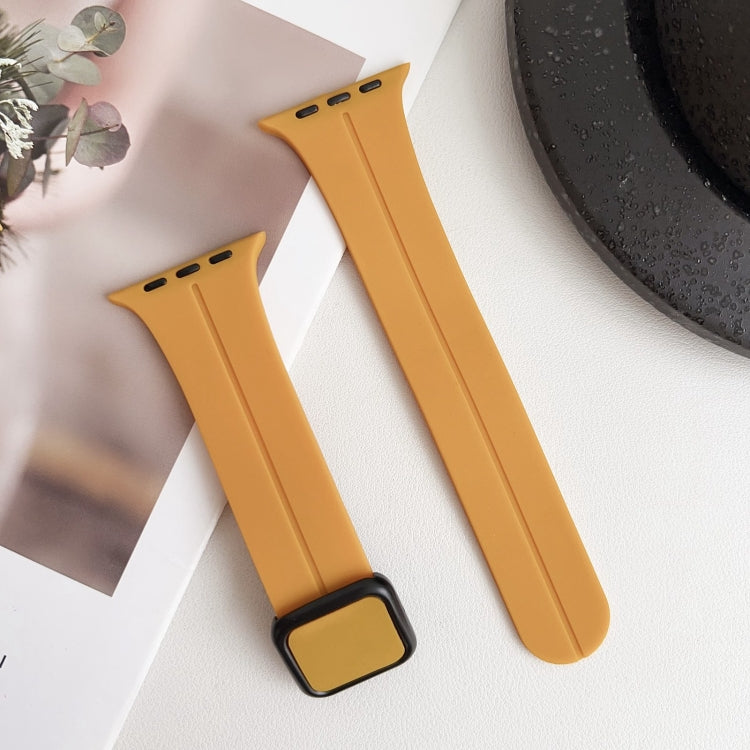 For Apple Watch Series 8 45mm Magnetic Square Buckle Silicone Watch Band(Yellow) - Watch Bands by PMC Jewellery | Online Shopping South Africa | PMC Jewellery