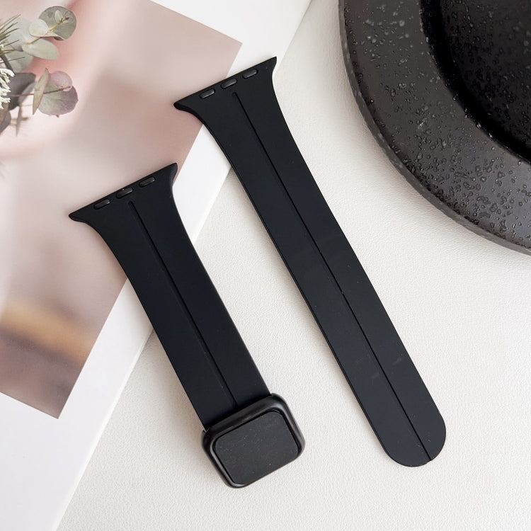 For Apple Watch SE 2022 40mm Magnetic Square Buckle Silicone Watch Band(Black) - Watch Bands by PMC Jewellery | Online Shopping South Africa | PMC Jewellery