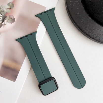 For Apple Watch SE 2022 44mm Magnetic Square Buckle Silicone Watch Band(Pine Green) - Watch Bands by PMC Jewellery | Online Shopping South Africa | PMC Jewellery