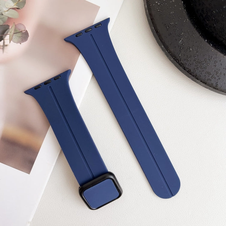 For Apple Watch SE 2022 44mm Magnetic Square Buckle Silicone Watch Band(Midnight Blue) - Watch Bands by PMC Jewellery | Online Shopping South Africa | PMC Jewellery