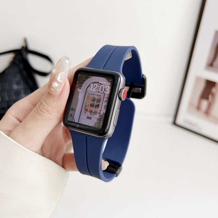 For Apple Watch Series 7 41mm Magnetic Square Buckle Silicone Watch Band(Midnight Blue) - Watch Bands by PMC Jewellery | Online Shopping South Africa | PMC Jewellery