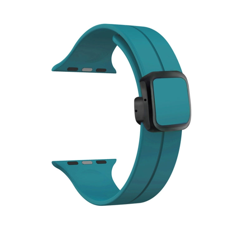 For Apple Watch Series 7 45mm Magnetic Square Buckle Silicone Watch Band(Rock Green) - Watch Bands by PMC Jewellery | Online Shopping South Africa | PMC Jewellery