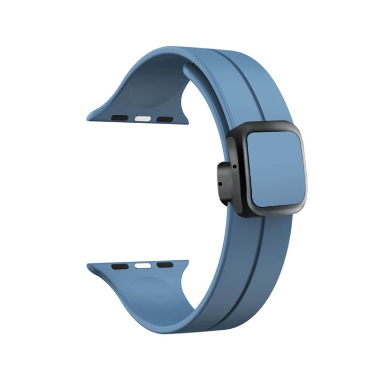 For Apple Watch Series 6 40mm Magnetic Square Buckle Silicone Watch Band(Blue) - Watch Bands by PMC Jewellery | Online Shopping South Africa | PMC Jewellery