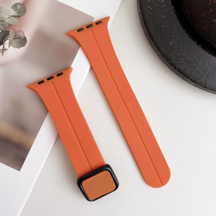 For Apple Watch Series 6 44mm Magnetic Square Buckle Silicone Watch Band(Orange) - Watch Bands by PMC Jewellery | Online Shopping South Africa | PMC Jewellery