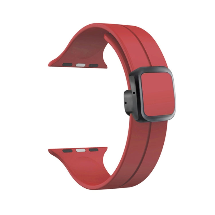 For Apple Watch Series 5 44mm Magnetic Square Buckle Silicone Watch Band(Red) - Watch Bands by PMC Jewellery | Online Shopping South Africa | PMC Jewellery