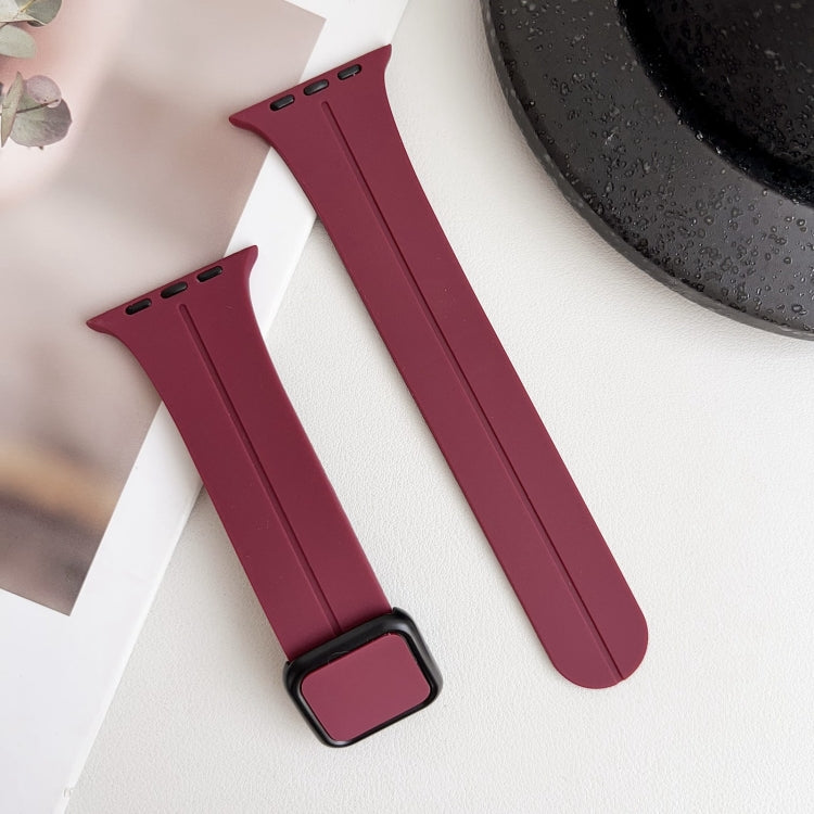 For Apple Watch Series 3 38mm Magnetic Square Buckle Silicone Watch Band(Wine Red) - Watch Bands by PMC Jewellery | Online Shopping South Africa | PMC Jewellery