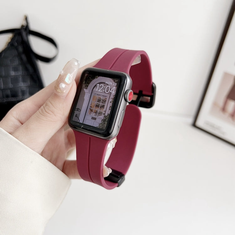 For Apple Watch 38mm Magnetic Square Buckle Silicone Watch Band(Wine Red) - Watch Bands by PMC Jewellery | Online Shopping South Africa | PMC Jewellery