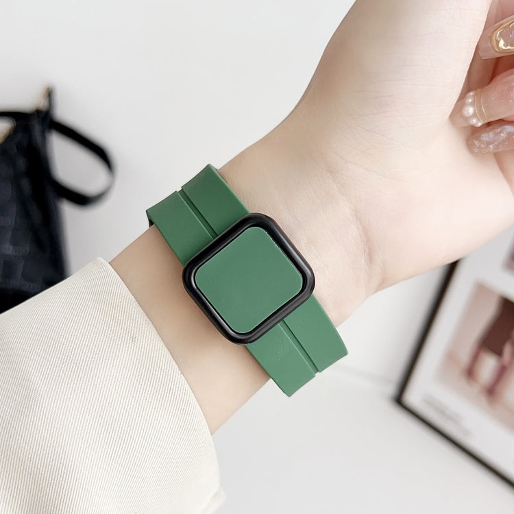 For Apple Watch Series 8 45mm Magnetic Square Buckle Silicone Watch Band(Pine Green) - Watch Bands by PMC Jewellery | Online Shopping South Africa | PMC Jewellery