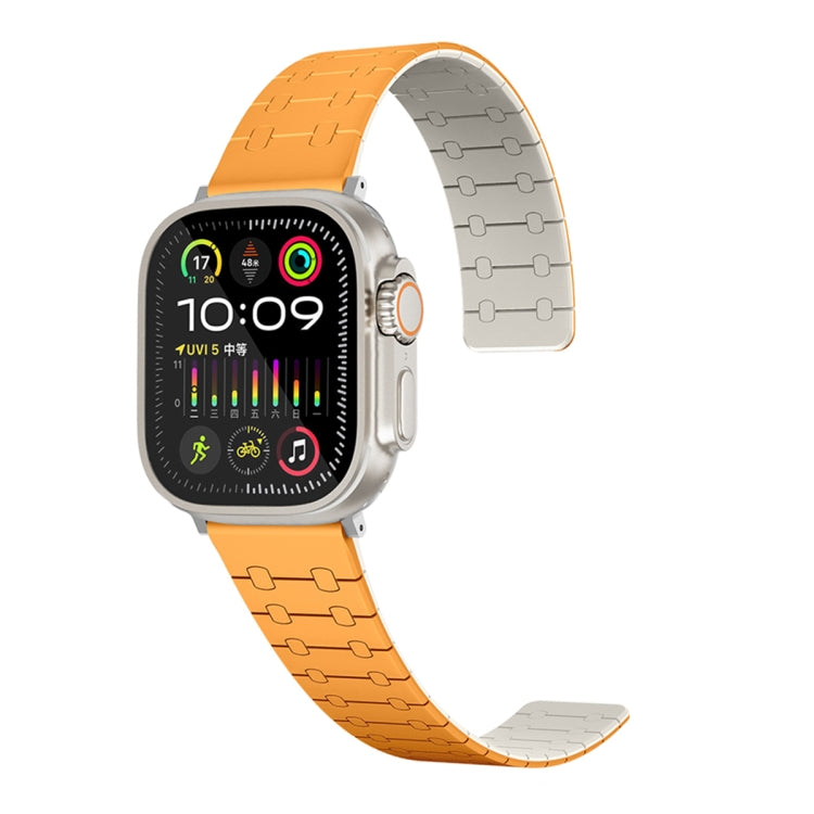 For Apple Watch SE 2023 44mm Two Color Loop Magnetic Silicone Watch Band(Orange+Starlight) - Watch Bands by PMC Jewellery | Online Shopping South Africa | PMC Jewellery