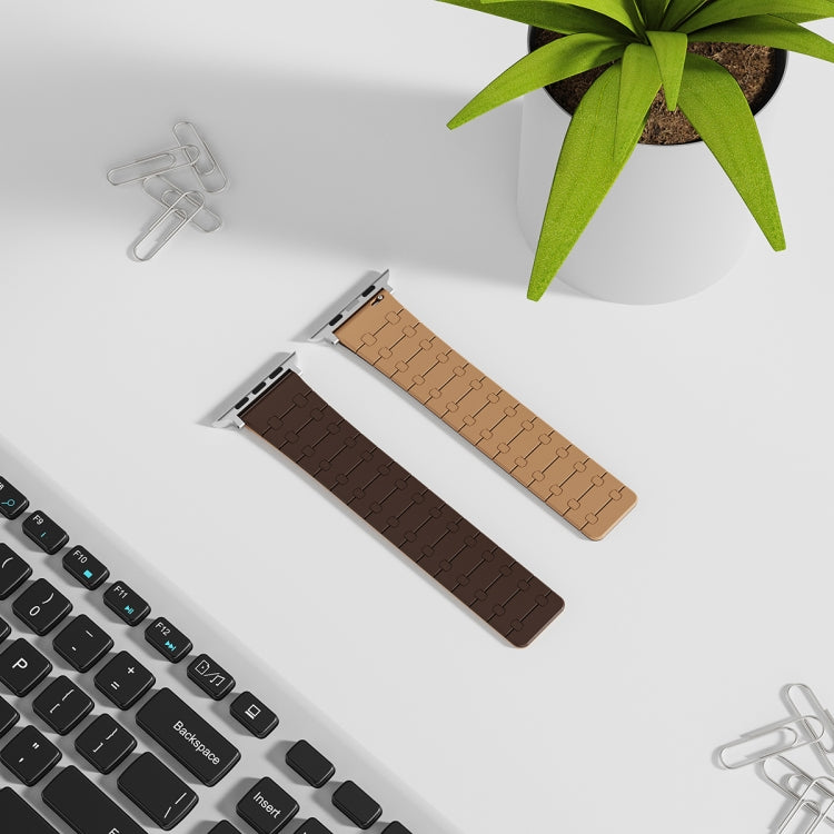 For Apple Watch Series 8 41mm Two Color Loop Magnetic Silicone Watch Band(Dark Brown+Light Brown) - Watch Bands by PMC Jewellery | Online Shopping South Africa | PMC Jewellery