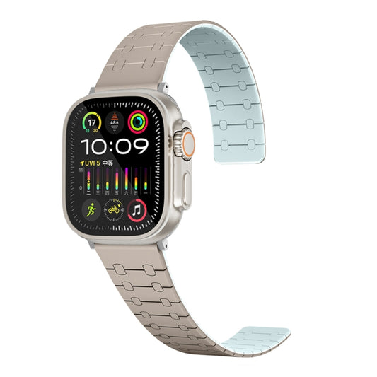 For Apple Watch SE 2022 40mm Two Color Loop Magnetic Silicone Watch Band(Khaki+Light Green) - Watch Bands by PMC Jewellery | Online Shopping South Africa | PMC Jewellery