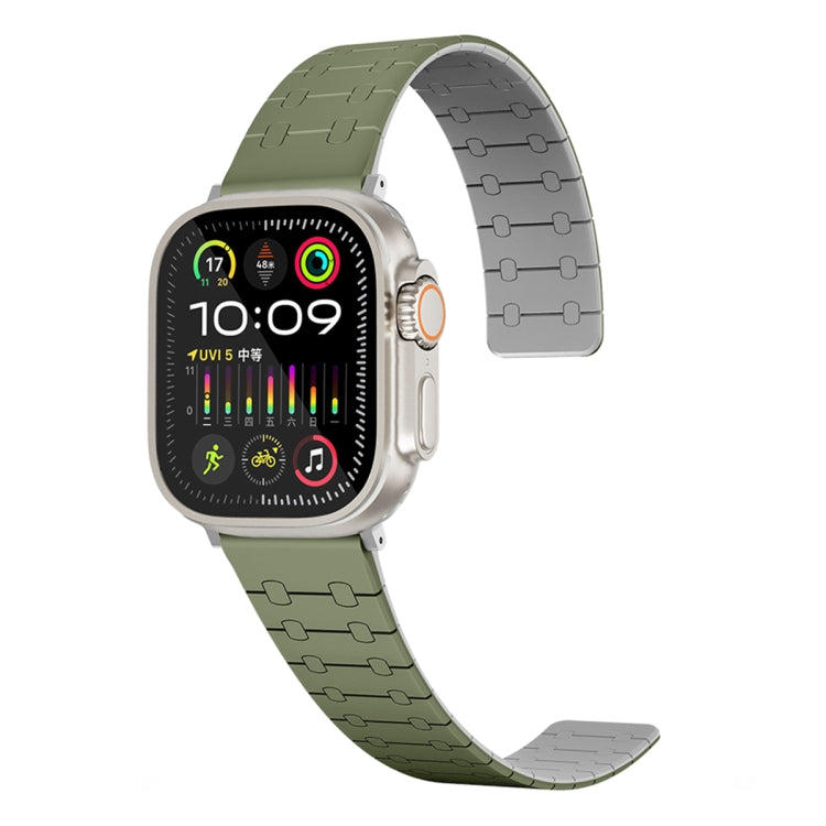 For Apple Watch Series 7 45mm Two Color Loop Magnetic Silicone Watch Band(Green+Grey) - Watch Bands by PMC Jewellery | Online Shopping South Africa | PMC Jewellery