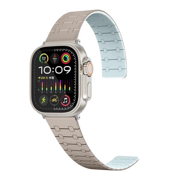 For Apple Watch 38mm Two Color Loop Magnetic Silicone Watch Band(Khaki+Light Green) - Watch Bands by PMC Jewellery | Online Shopping South Africa | PMC Jewellery