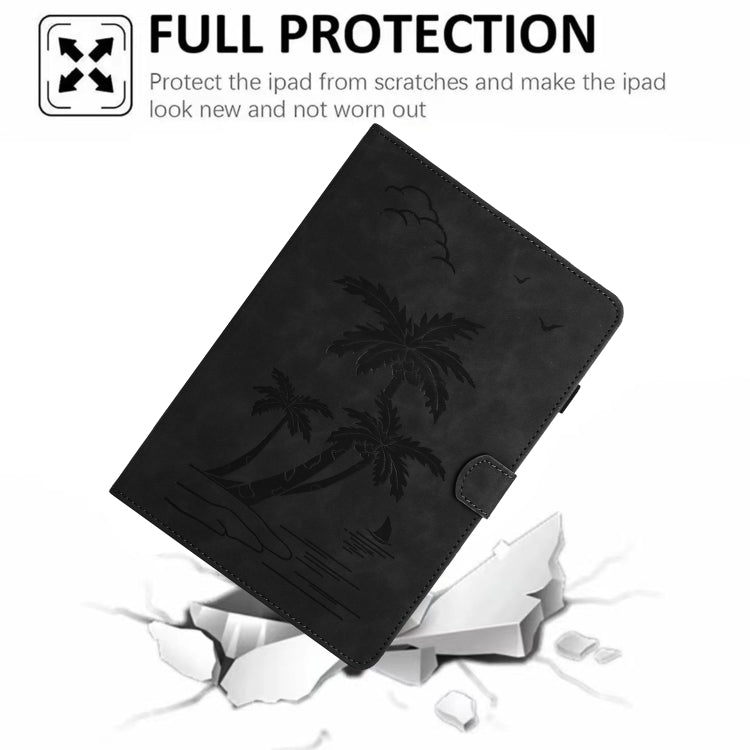 For Samsung Galaxy Tab S9 X710/X716B/X718U Coconut Tree Embossed Smart Leather Tablet Case(Black) - Galaxy Tab S9 Cases by PMC Jewellery | Online Shopping South Africa | PMC Jewellery | Buy Now Pay Later Mobicred