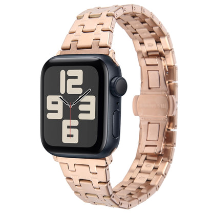 For Apple Watch SE 2023 44mm Double T Stainless Steel Watch Band(Rose Gold) - Watch Bands by PMC Jewellery | Online Shopping South Africa | PMC Jewellery