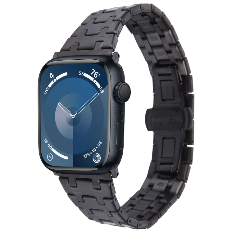 For Apple Watch Series 9 41mm Double T Stainless Steel Watch Band(Black) - Watch Bands by PMC Jewellery | Online Shopping South Africa | PMC Jewellery