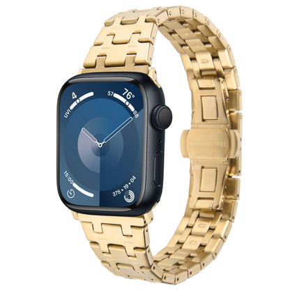 For Apple Watch Series 9 41mm Double T Stainless Steel Watch Band(Gold) - Watch Bands by PMC Jewellery | Online Shopping South Africa | PMC Jewellery