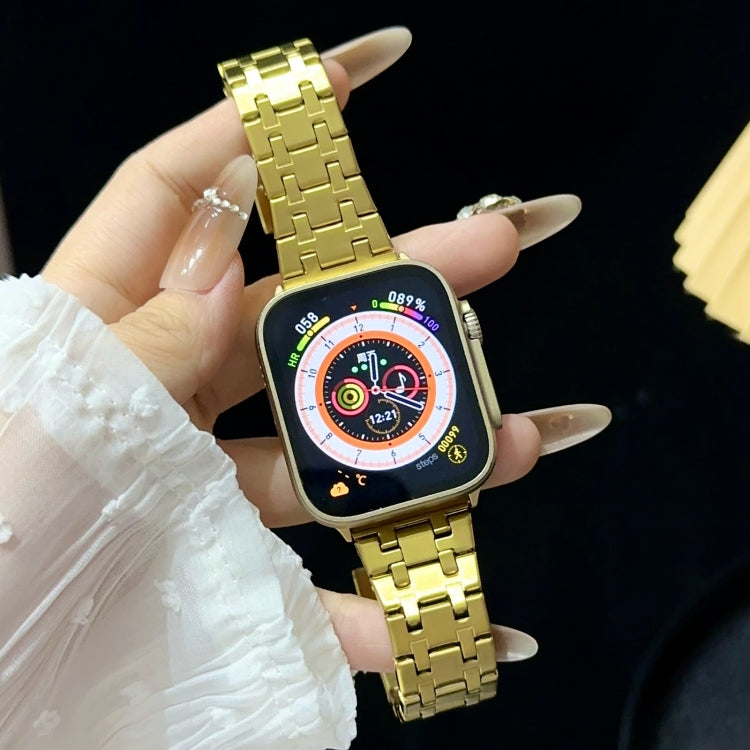 For Apple Watch Series 9 41mm Double T Stainless Steel Watch Band(Gold) - Watch Bands by PMC Jewellery | Online Shopping South Africa | PMC Jewellery