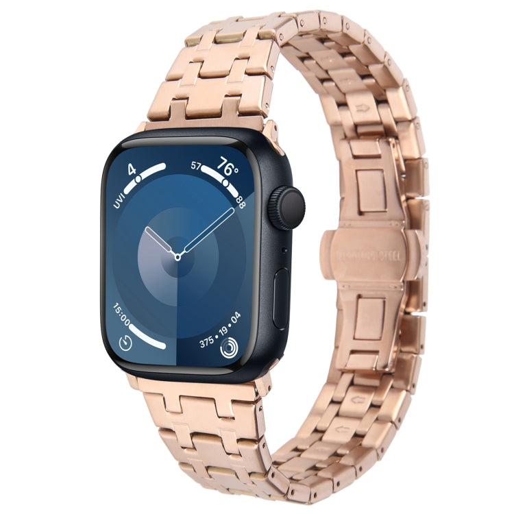 For Apple Watch Series 9 41mm Double T Stainless Steel Watch Band(Rose Gold) - Watch Bands by PMC Jewellery | Online Shopping South Africa | PMC Jewellery