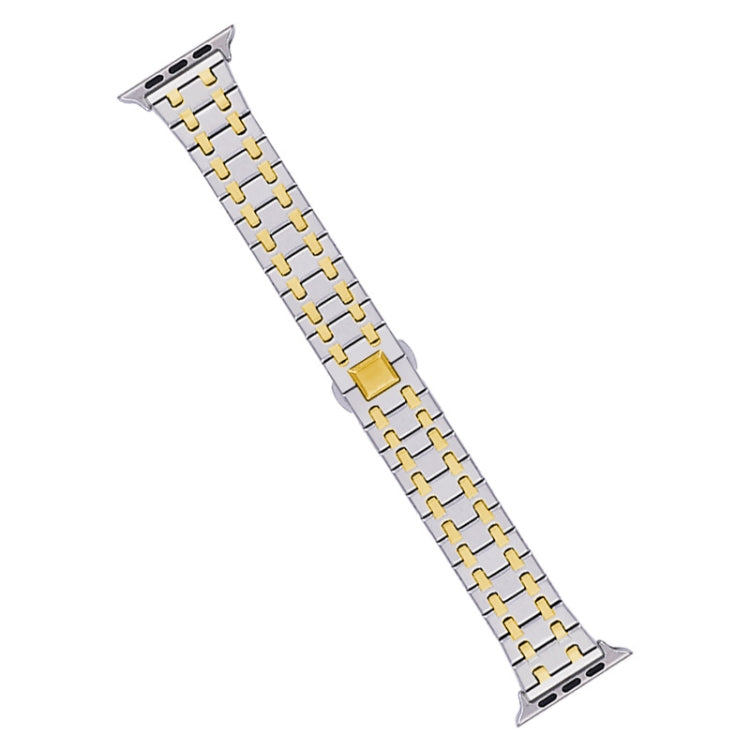 For Apple Watch Series 6 40mm Double T Stainless Steel Watch Band(Silver Gold) - Watch Bands by PMC Jewellery | Online Shopping South Africa | PMC Jewellery