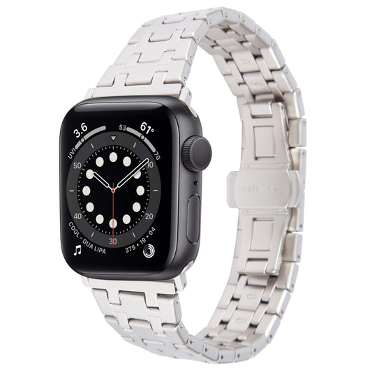 For Apple Watch Series 6 44mm Double T Stainless Steel Watch Band(Starlight) - Watch Bands by PMC Jewellery | Online Shopping South Africa | PMC Jewellery