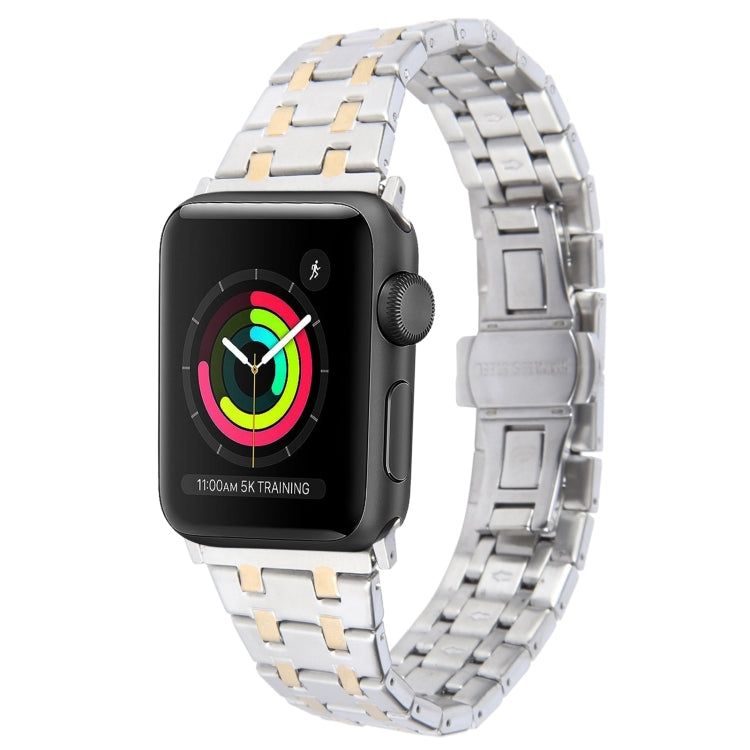 For Apple Watch Series 3 42mm Double T Stainless Steel Watch Band(Silver Gold) - Watch Bands by PMC Jewellery | Online Shopping South Africa | PMC Jewellery