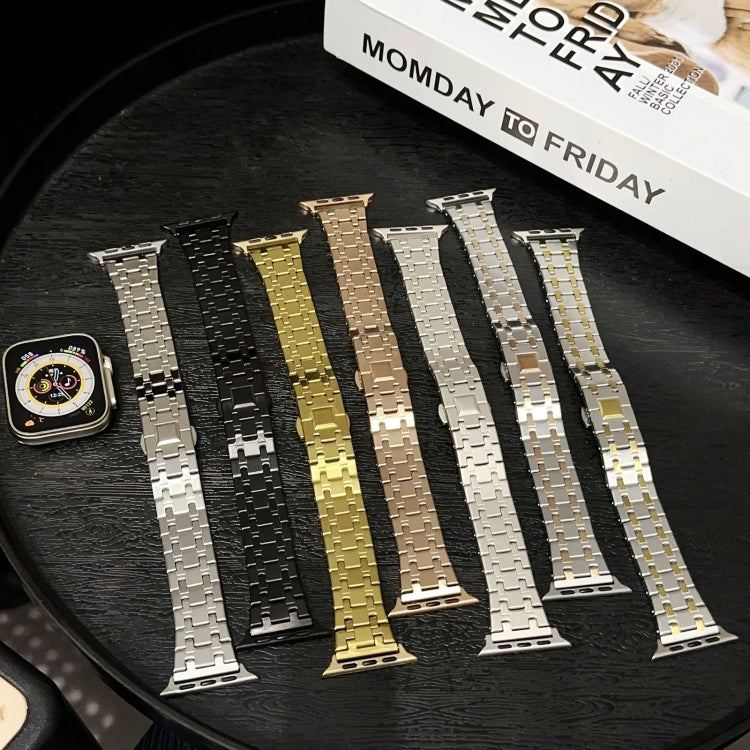 For Apple Watch SE 44mm Double T Stainless Steel Watch Band(Starlight) - Watch Bands by PMC Jewellery | Online Shopping South Africa | PMC Jewellery