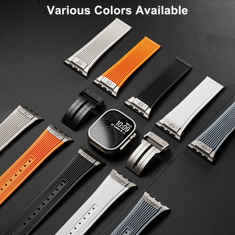 For Apple Watch Series 6 44mm Vertical Texture Titanium Buckle Elastic Silicone Watch Band(White) - free shipping - PMC TechLife - Order now!