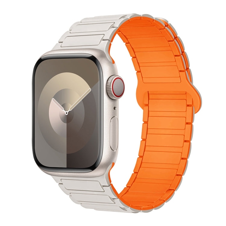 For Apple Watch SE 2023 44mm I-Shaped Magnetic Silicone Watch Band(White Orange) - Watch Bands by PMC Jewellery | Online Shopping South Africa | PMC Jewellery