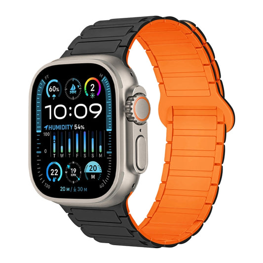 For Apple Watch Ultra 2 49mm I-Shaped Magnetic Silicone Watch Band(Black Orange) - Watch Bands by PMC Jewellery | Online Shopping South Africa | PMC Jewellery