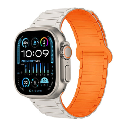 For Apple Watch Ultra 2 49mm I-Shaped Magnetic Silicone Watch Band(White Orange) - Watch Bands by PMC Jewellery | Online Shopping South Africa | PMC Jewellery