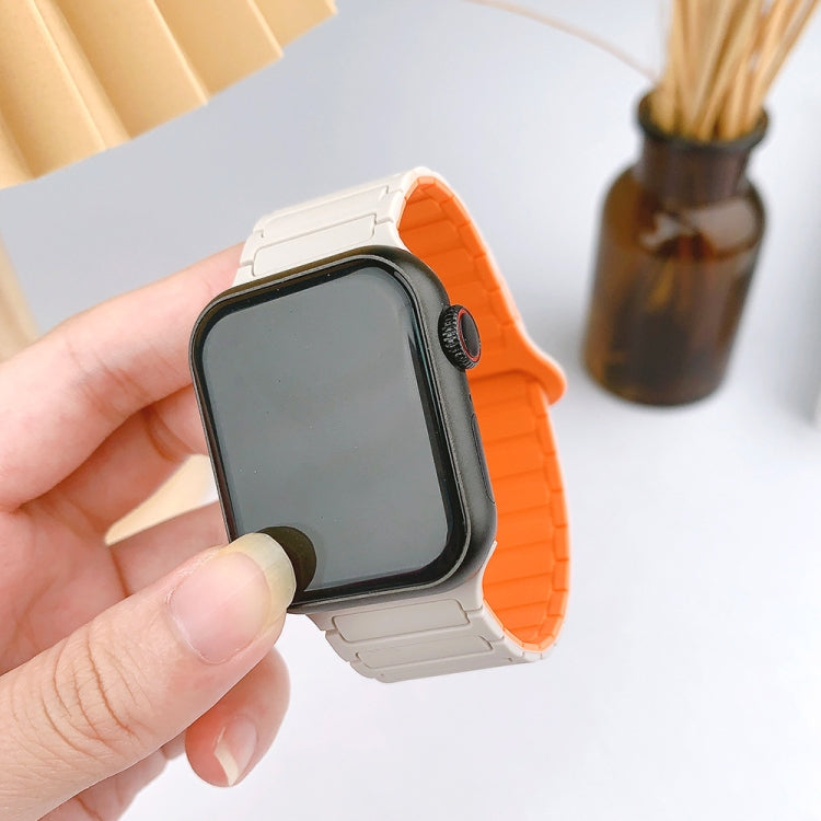 For Apple Watch SE 2022 44mm I-Shaped Magnetic Silicone Watch Band(White Orange) - Watch Bands by PMC Jewellery | Online Shopping South Africa | PMC Jewellery