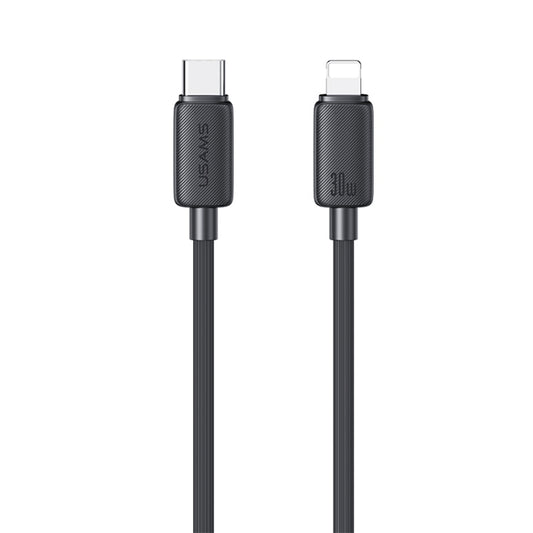 USAMS US-SJ697 USB-C / Type-C to 8 Pin 30W Striped Fast Charge Data Cable, Length:2m(Black) - 2 in 1 Cable by USAMS | Online Shopping South Africa | PMC Jewellery | Buy Now Pay Later Mobicred