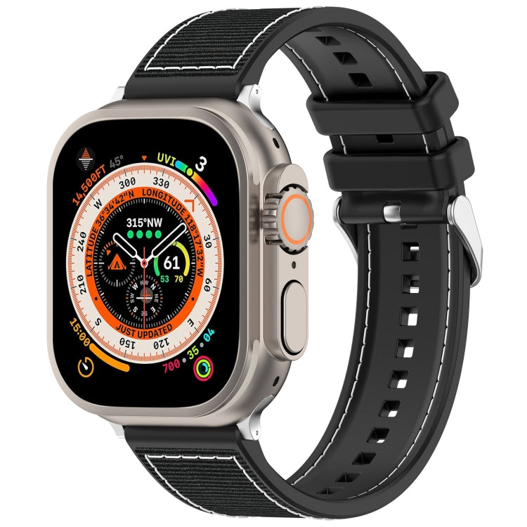 For Apple Watch SE 2023 44mm Ordinary Buckle Hybrid Nylon Braid Silicone Watch Band(Black) - Watch Bands by PMC Jewellery | Online Shopping South Africa | PMC Jewellery