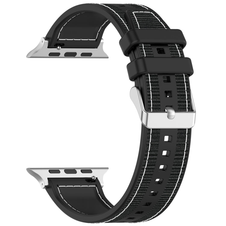 For Apple Watch SE 2023 40mm Ordinary Buckle Hybrid Nylon Braid Silicone Watch Band(Black) - Watch Bands by PMC Jewellery | Online Shopping South Africa | PMC Jewellery