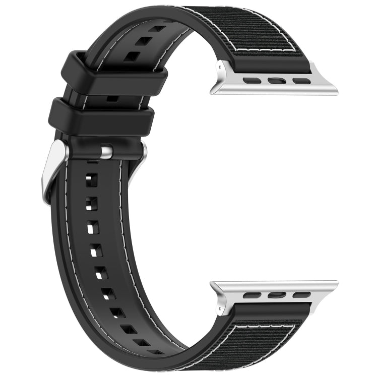 For Apple Watch SE 2023 40mm Ordinary Buckle Hybrid Nylon Braid Silicone Watch Band(Black) - Watch Bands by PMC Jewellery | Online Shopping South Africa | PMC Jewellery